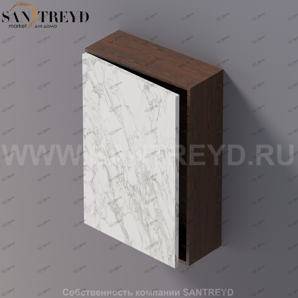 LIFT Модульный шкаф 60 см с левой дверью на доводчиках. Модули могут располагаться горизонтально и вертикально. Отделка: коричневый дуб и белый мрамор. AMOB051MCRUSX Agape
