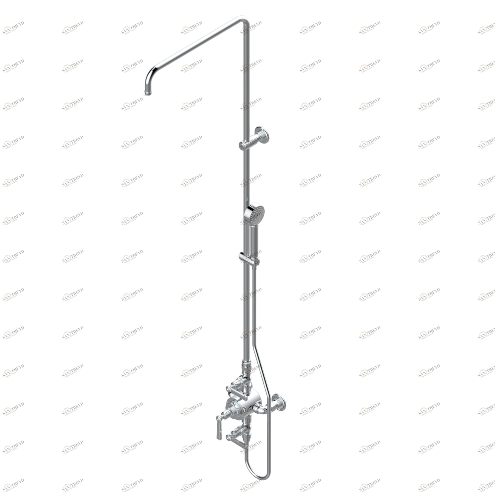 G7D-64TRCD Смеситель термостатический для душа встраиваемый в стену / перекрывающие краны / открытая душевая колонна / душ "телефон", шланг и настенные рожки для лейки - межцентровое расстояние 150 мм. (без верхней лейки) Thg-paris Saint Germain с рукоятк G7D 64TRCD  A02 CAT.A