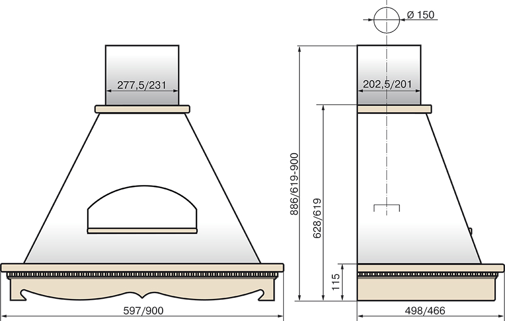 1183393 Вытяжка каминная ELIKOR Бельведер 90П-650-П3Д бежевый/бежевый STDN-0003739 - Вид №9