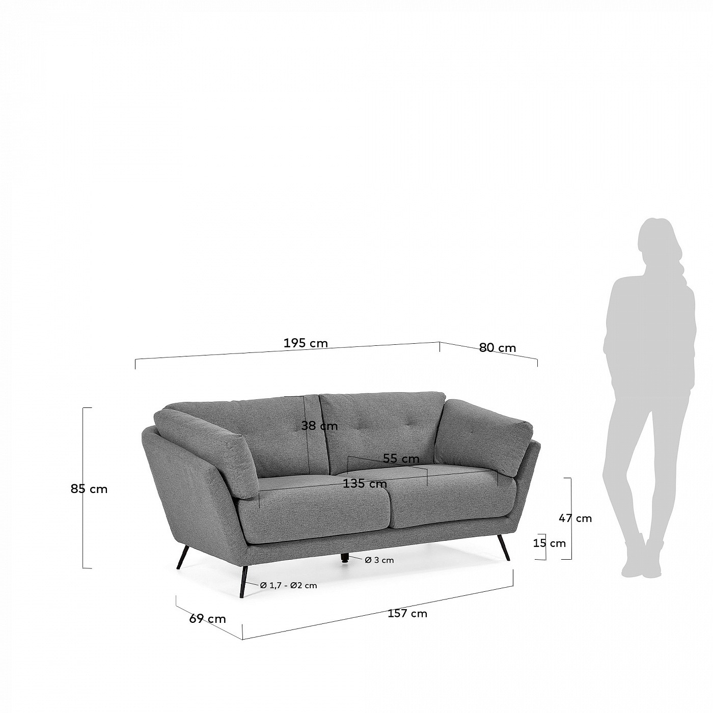 069456 Диван 3х местный темно-серый La Forma Sahira  - Вид №1