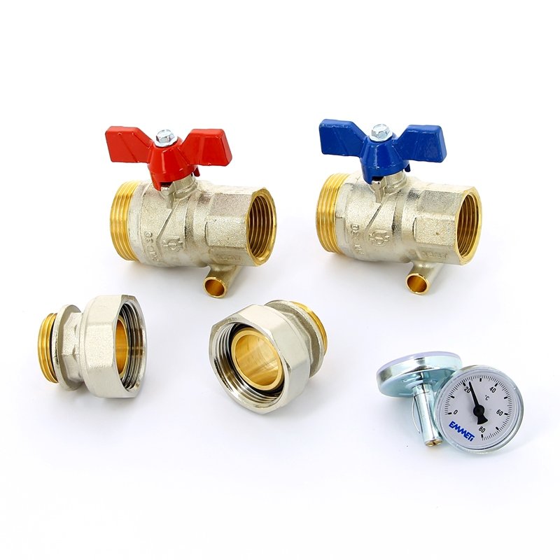 Кран сгон НВ 1' с термометром для коллектора бабочка 2 шт EMMETI 1306260 - Вид №5