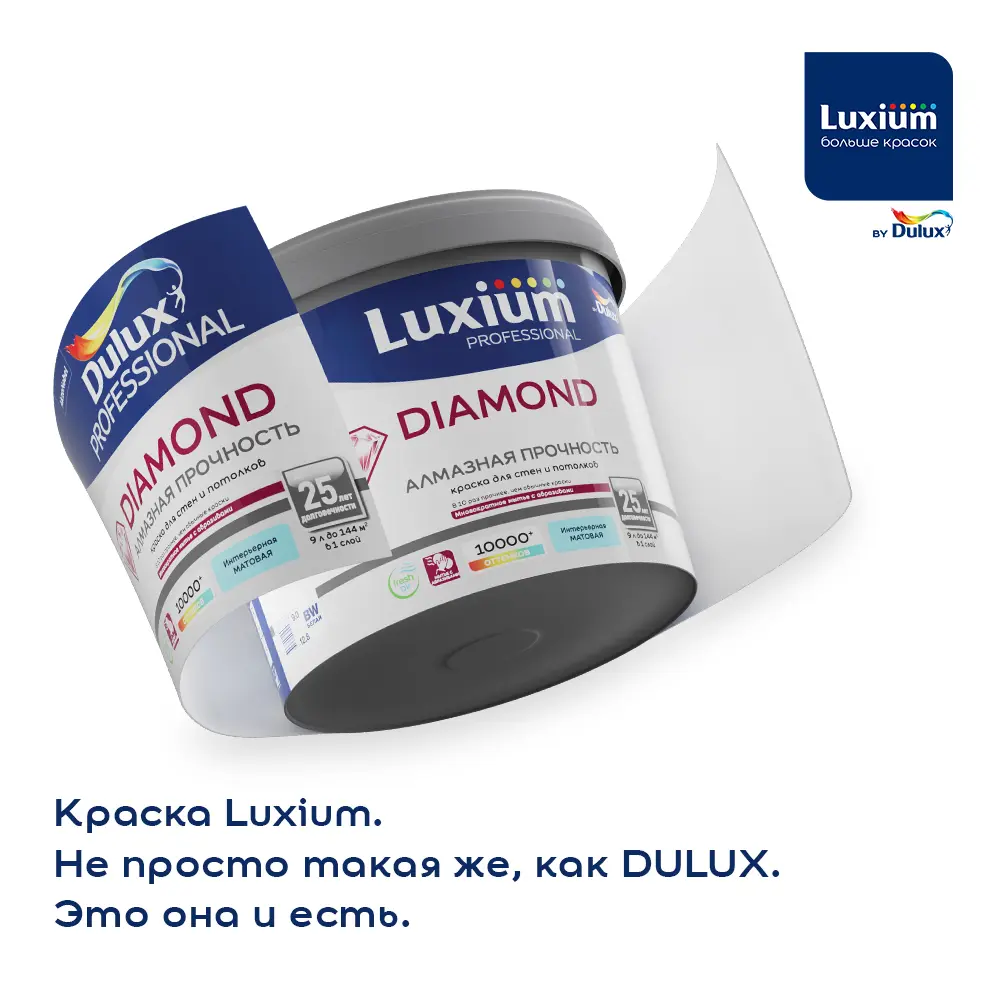 Краска для стен и потолков моющаяся Luxium Diamond матовая цвет белый база BW 9 л STLM-2016539 - Вид №3