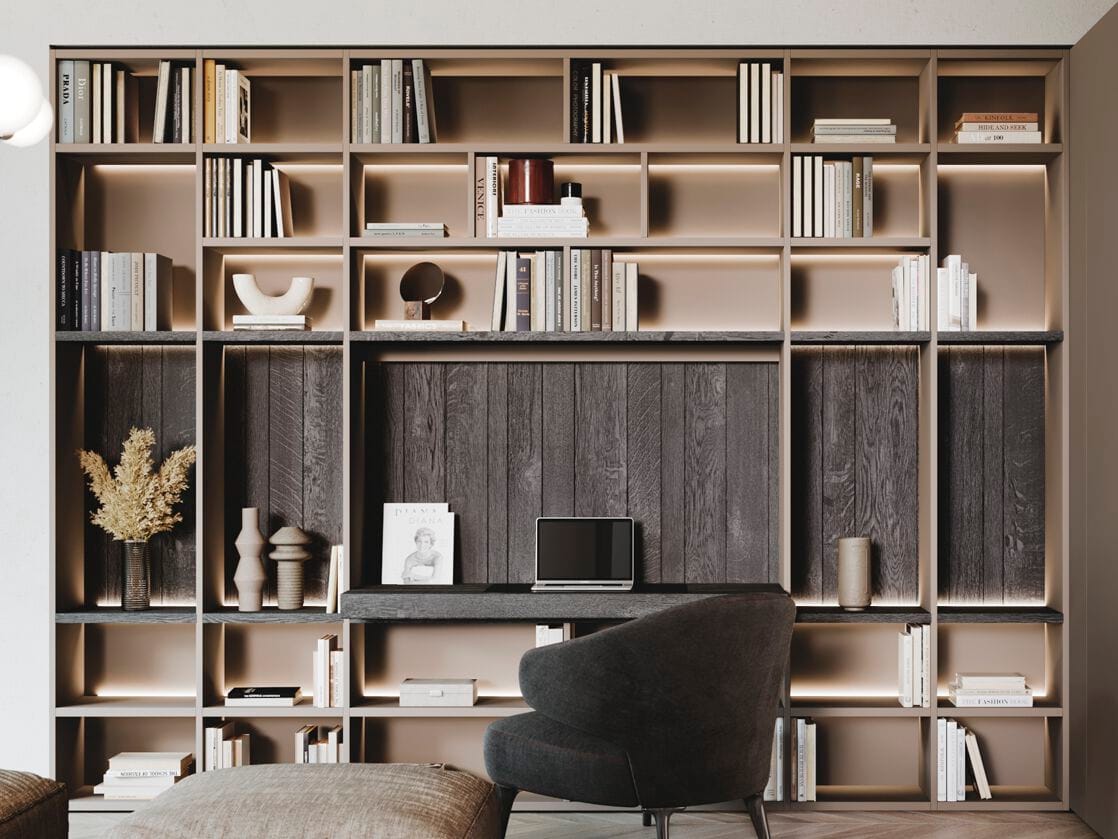 Заказной дуб секционный книжный шкаф с письменным столом Guzzini & Fontana House of Vocals ARCH-00042152