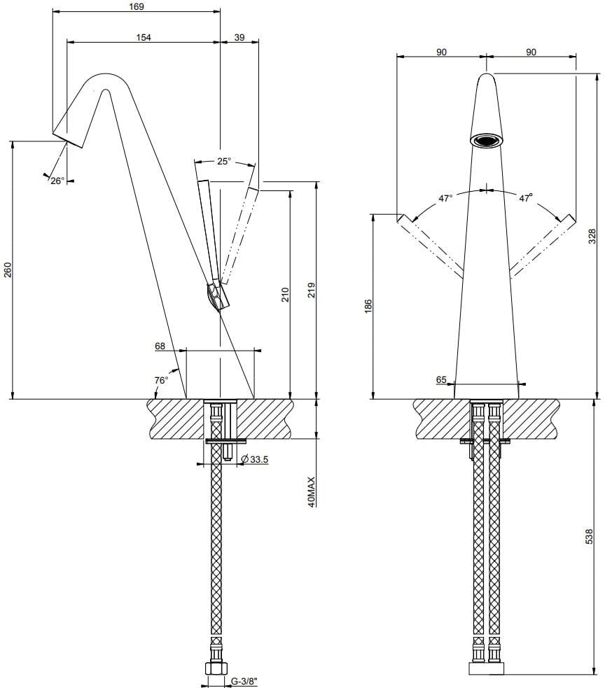 Смеситель для раковины из хромированной латуни с одним отверстием Gessi конус ARCH-00048517 - Вид №2
