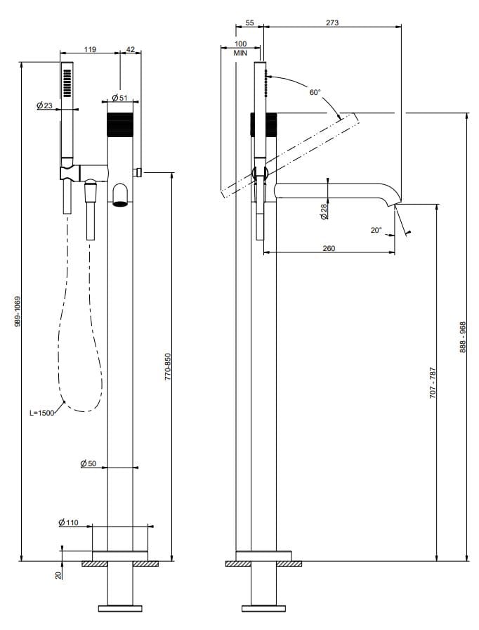 Смеситель для ванны из хромированной латуни Gessi Habito ARCH-00096030 - Вид №1