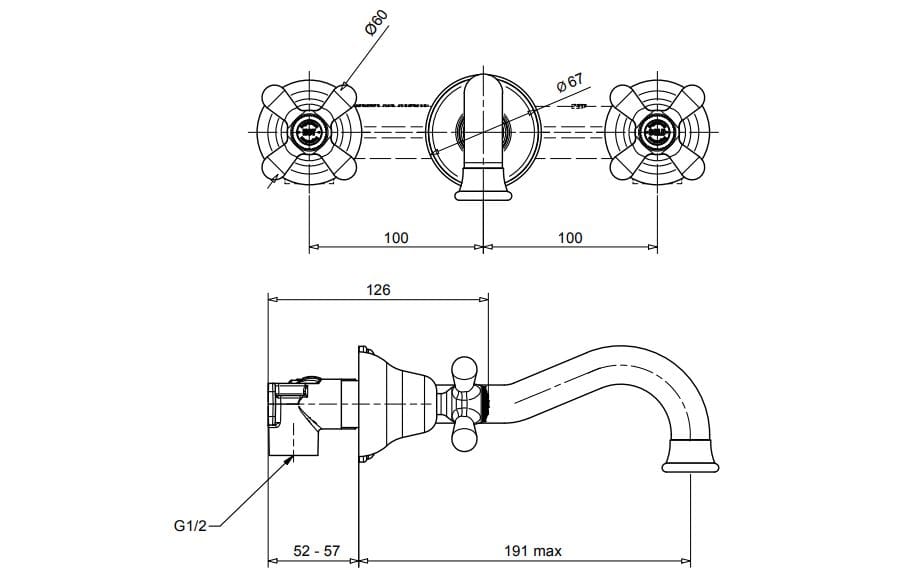 Настенный смеситель для раковины с 3 отверстиями Gaia Mobili Complements ARCH-00003988