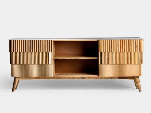 Шкаф для телевизора из дерева манго и мрамора с распашными дверцами