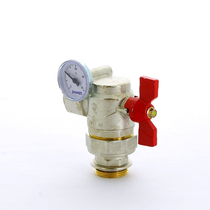 Кран сгон угловой НВ 1' с термометром для коллектора бабочка 2 шт Progress EMMETI 1306264 - Вид №2