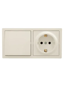 LETO Выключатель и розетка с/з, крем горизонталь