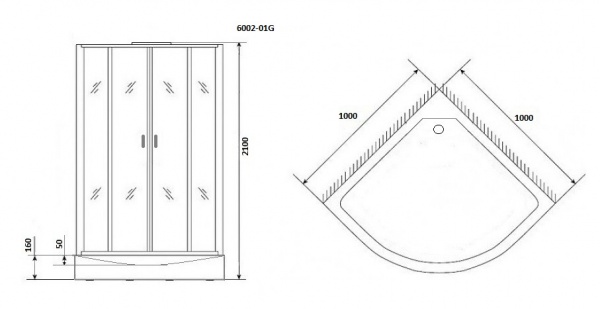 Душевая кабина NG-6002G (1000х1000х2100) Santreyd NG-6001-02G - Вид №3