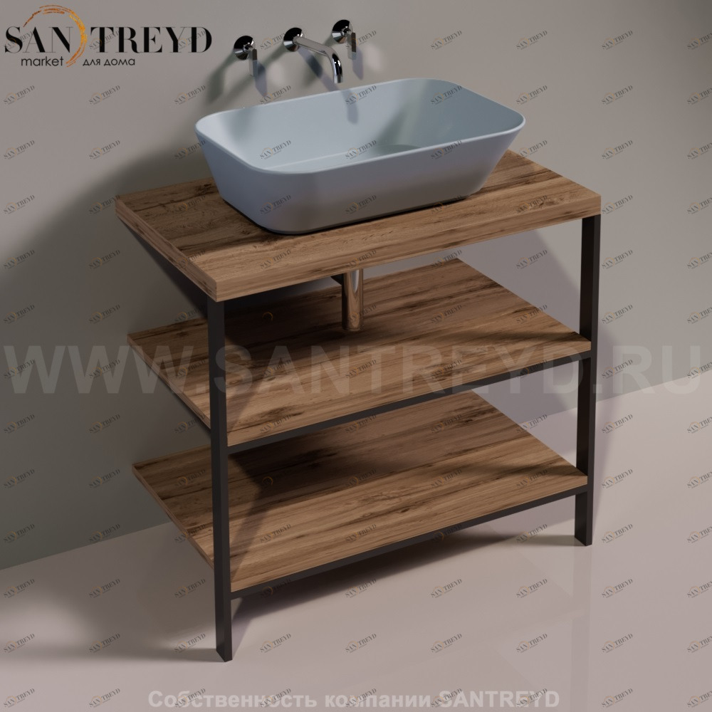 Консоль металлическая на 2 ногах с деревянными полками для раковины WAVE натуральный дуб Simas WAM2ROVERE