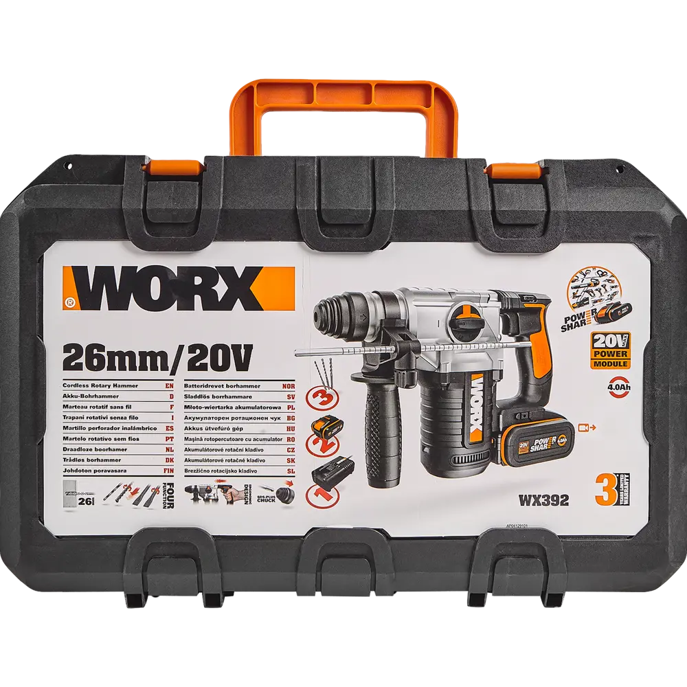 Перфоратор аккумуляторный SDS-plus Worx WX392, 20 В Li-ion 2x4 Ач, 2.2 Дж 82342466 STLM-2159529  - Вид №8