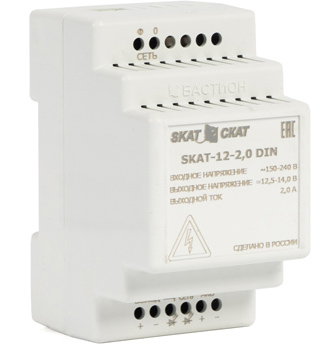 SKAT-12-2.0 DIN power supply 12v 2.3a external battery 1х7-17ah charge current 2.0 – iload. Бастион 