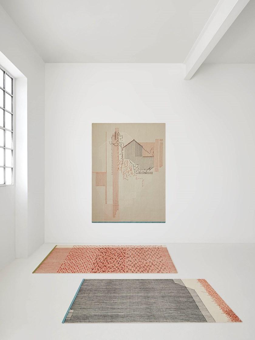 GAN Прямоугольный коврик ручной работы из шерсти в полоску Backstitch sun-id-1410802 - Вид №1