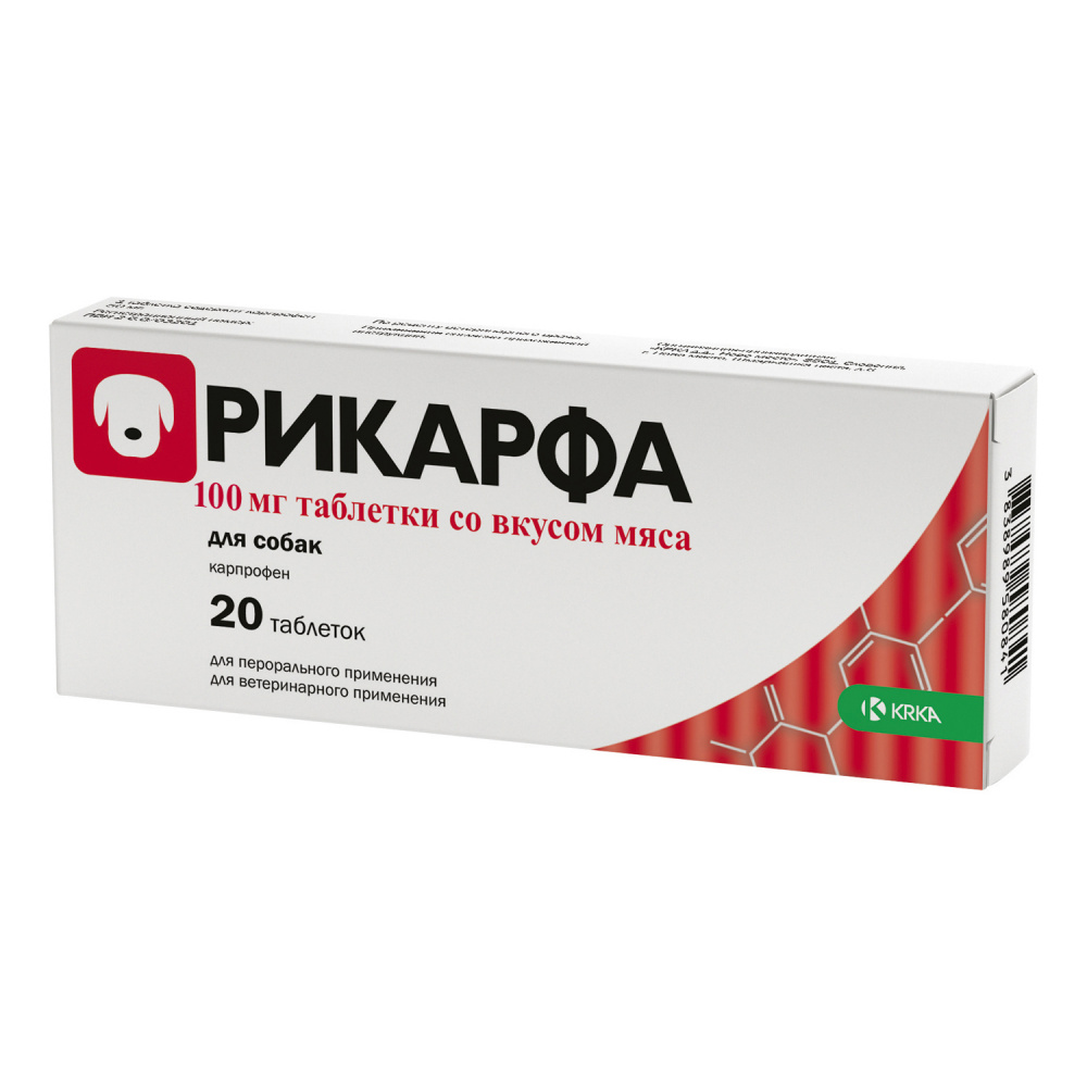 ПР0057117 Таблетки для собак Рикарфа со вкусом мяса 100мг,20 табл. KRKA 