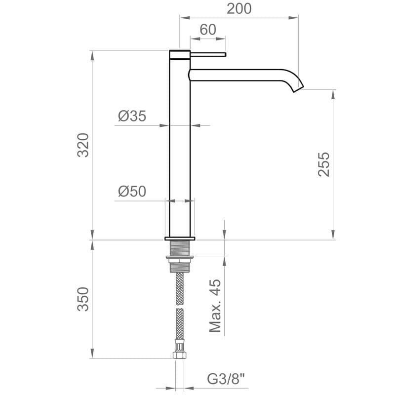 Хромированная латунь однорычажный высокий смеситель для раковины Ercos Viktor ARCH-00006074 - Вид №2