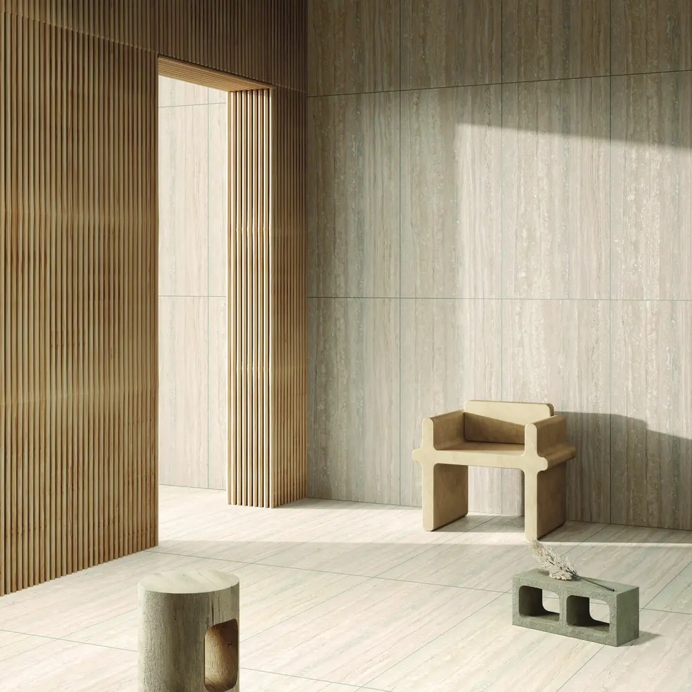 Глазурованный керамогранит Duna Travertine Stone 4d 60x120 см 1.44 м² матовый цвет бежевый STLM-2048050