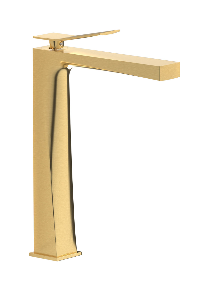 Высокий смеситель для раковины на 1 отверстие в комплекте с донным клапаном WE ARE IB wa220mb Brushed Gold Wave