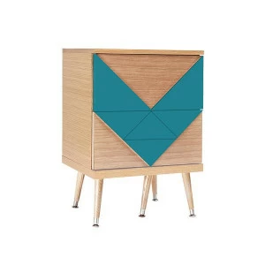 Прикроватная тумбочка с 2 ящиками бирюзовая Woo Twins WOODI  00-3965927 Бежевый;зеленый