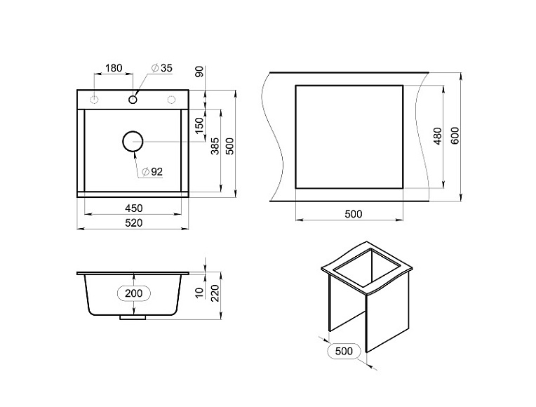 ES-5201, ГРАФИТ (ЧЁРНО-СЕРЫЙ), кухонная мойка, кварц, ESTETICA GRANULA 5201-ST169 - Вид №5