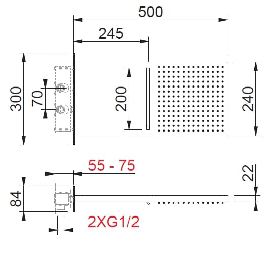 Душевая головка из нержавеющей стали с 2 струями BEAMTECH MIURA MIUR502 ARCH-00143460 - Вид №4