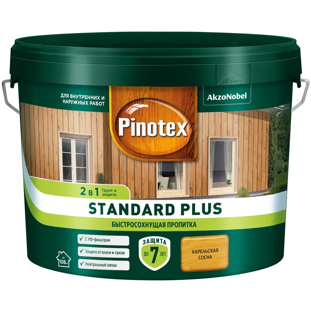 PINOTEX Standard Plus - антисептик для дерева с УФ-защитой, 9 л 86543979 STLM-0069878 - Вид №1