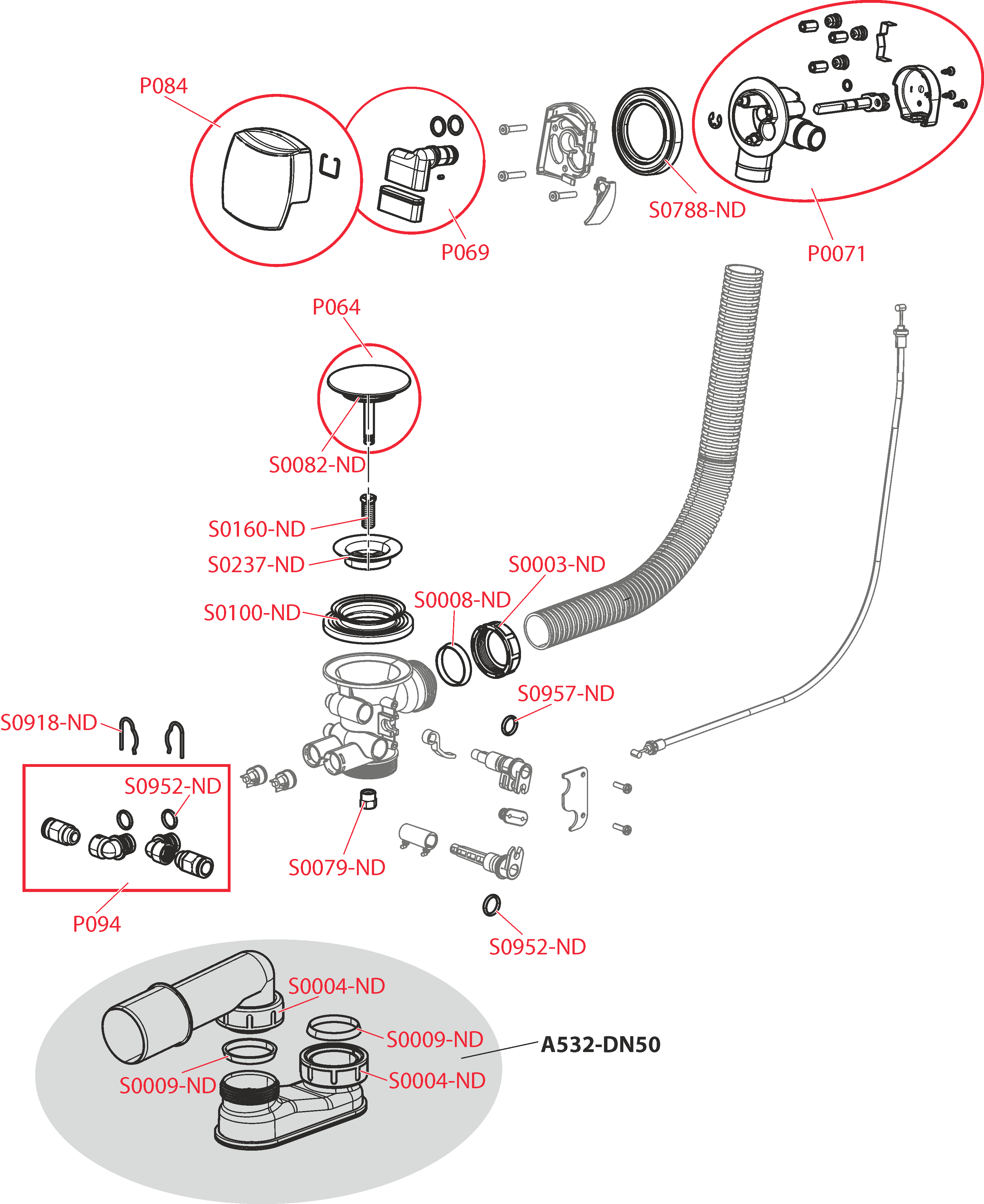 Сифон для гидромассажных ванн с напуском через перелив, металл ALCAPLAST A566273133 - Вид №2