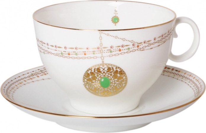 1047629 Императорский фарфоровый завод Чашка с блюдцем "Золотой медальон" "Ландыш" Фарфор костяной 