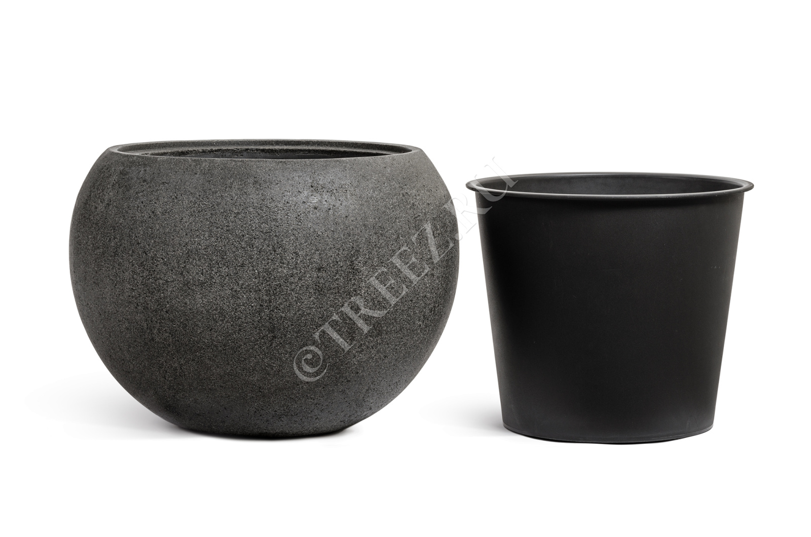 41.3319-01-025-GR-60 Кашпо  Effectory - серия Stone - Большая полусфера - Тёмно-серый камень Цветочная коллекция  - Вид №3