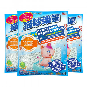 ПР0046982*3 Наполнитель для кошачьего туалета ультракомкующийся с голубым индикатором, 7л (упаковка - 3 шт) Japan Premium Pet