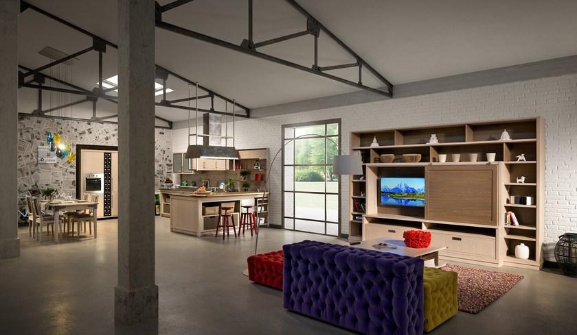 L'Ottocento Самонесущая деревянная оборудованная стена с тумбой под телевизор Industrial chic sun-id-1471095 - Вид №1