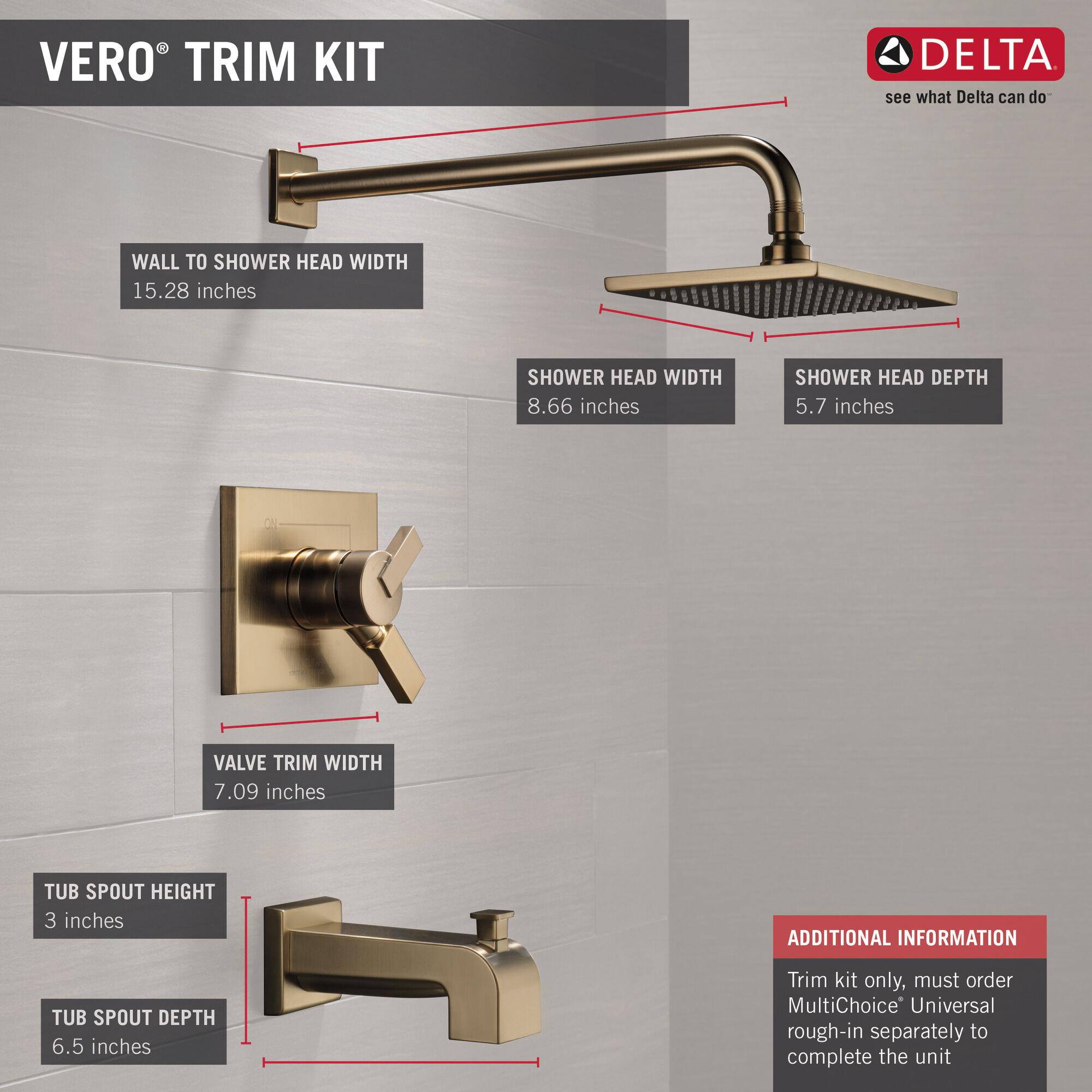 T17453-CZ-WE Для ванны и душа Monitor® 17 Series Delta Faucet Vero Шампанское бронза - Вид №1