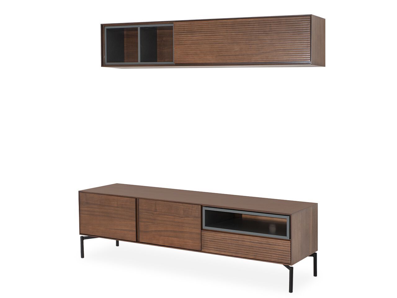 Деревянный шкаф для телевизора с выдвижными ящиками и распашными дверцами NDESIGN пекан ARCH-00068117 - Вид №2