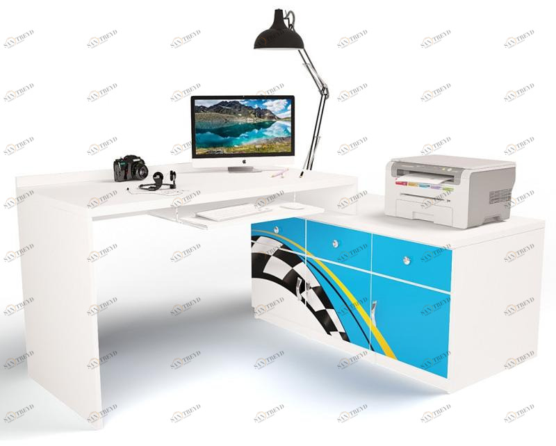 Стол модульный ABC-KING Г Тумба 400+800 La-Man ЛЕВЫЙ голубой 4631147960214