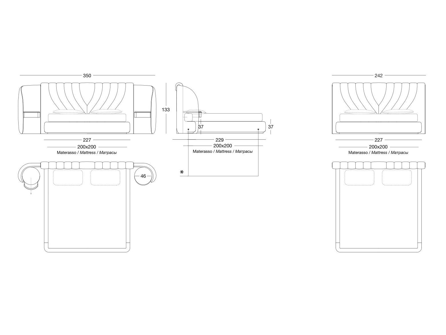 Двуспальная кровать с мягким изголовьем Longhi Blooming ARCH-00102627 - Вид №7