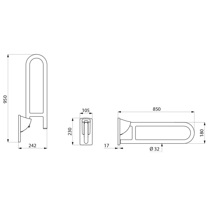 510164S Откидная опорная ручка длина 850 мм, матовая нержавеющая сталь DELABIE  - Вид №1