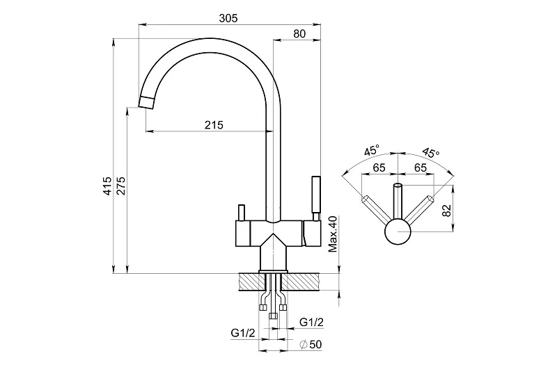 7104, ЗОЛОТО САТИН, СМЕСИТЕЛЬ КУХОННЫЙ GRANULA Kitchen Space 7104-ST104 - Вид №2