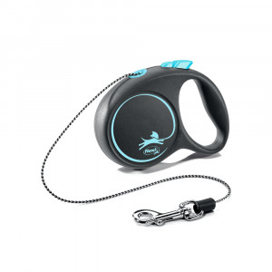 ПР0057828 Рулетка для собак Black Design XS (до 8 кг) 3 м трос черный/голубой Flexi