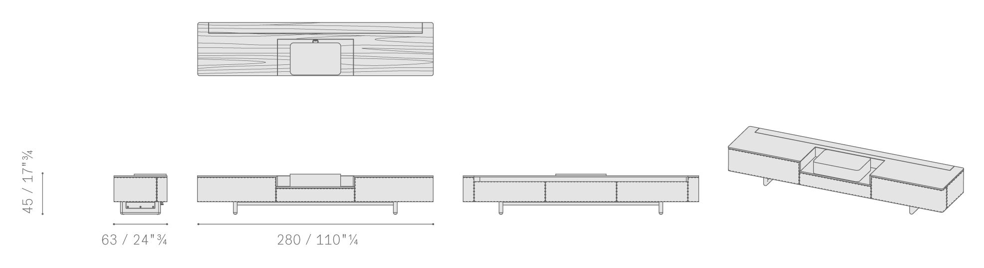 Кожаный шкаф для телевизора с ящиками Poltrona Frau коллекция-мебель и аксессуары ARCH-00003150 - Вид №4