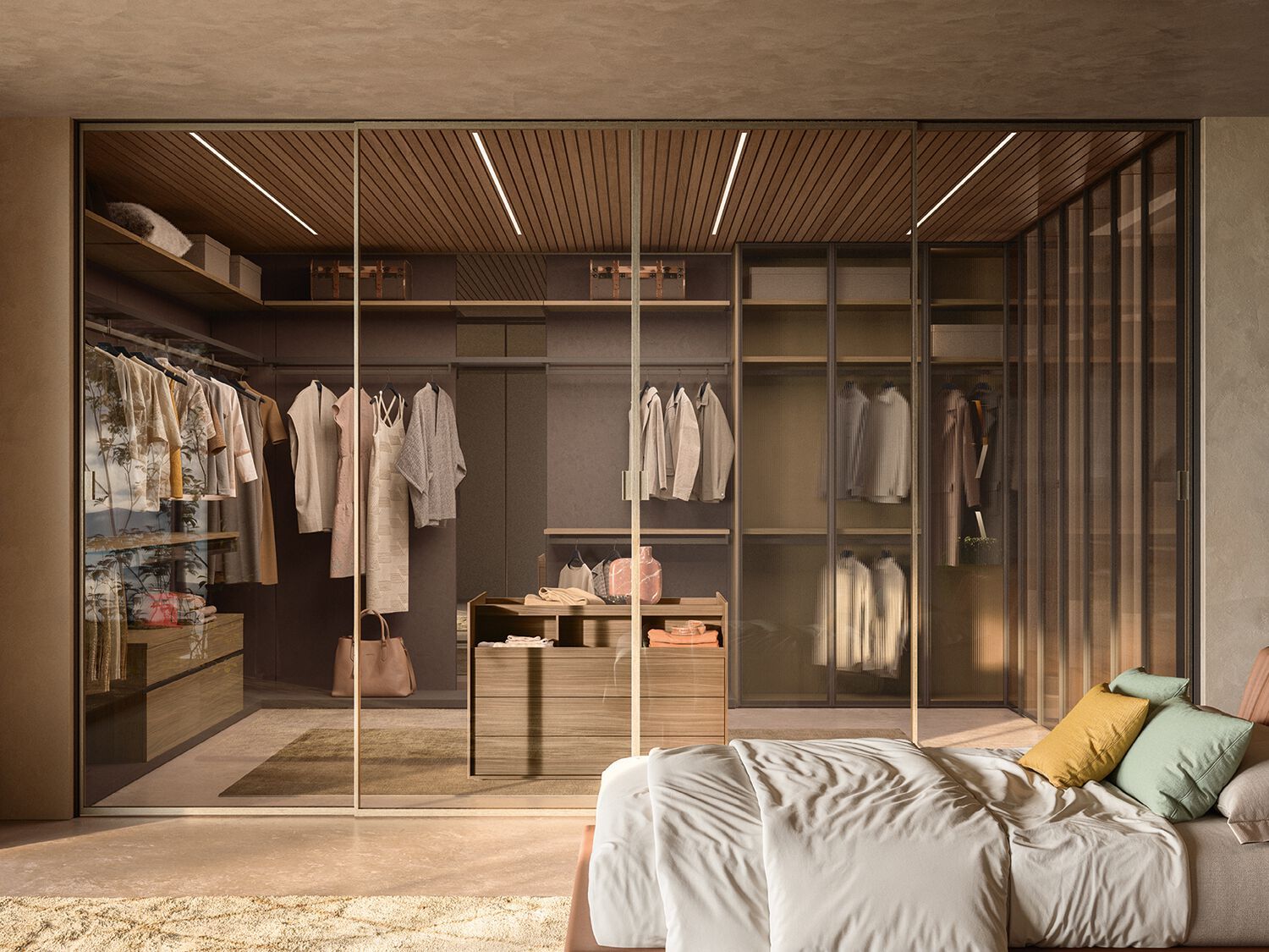 Модульная деревянная и стеклянная гардеробная со встроенным освещением Zalf Flexy ARCH-00098716