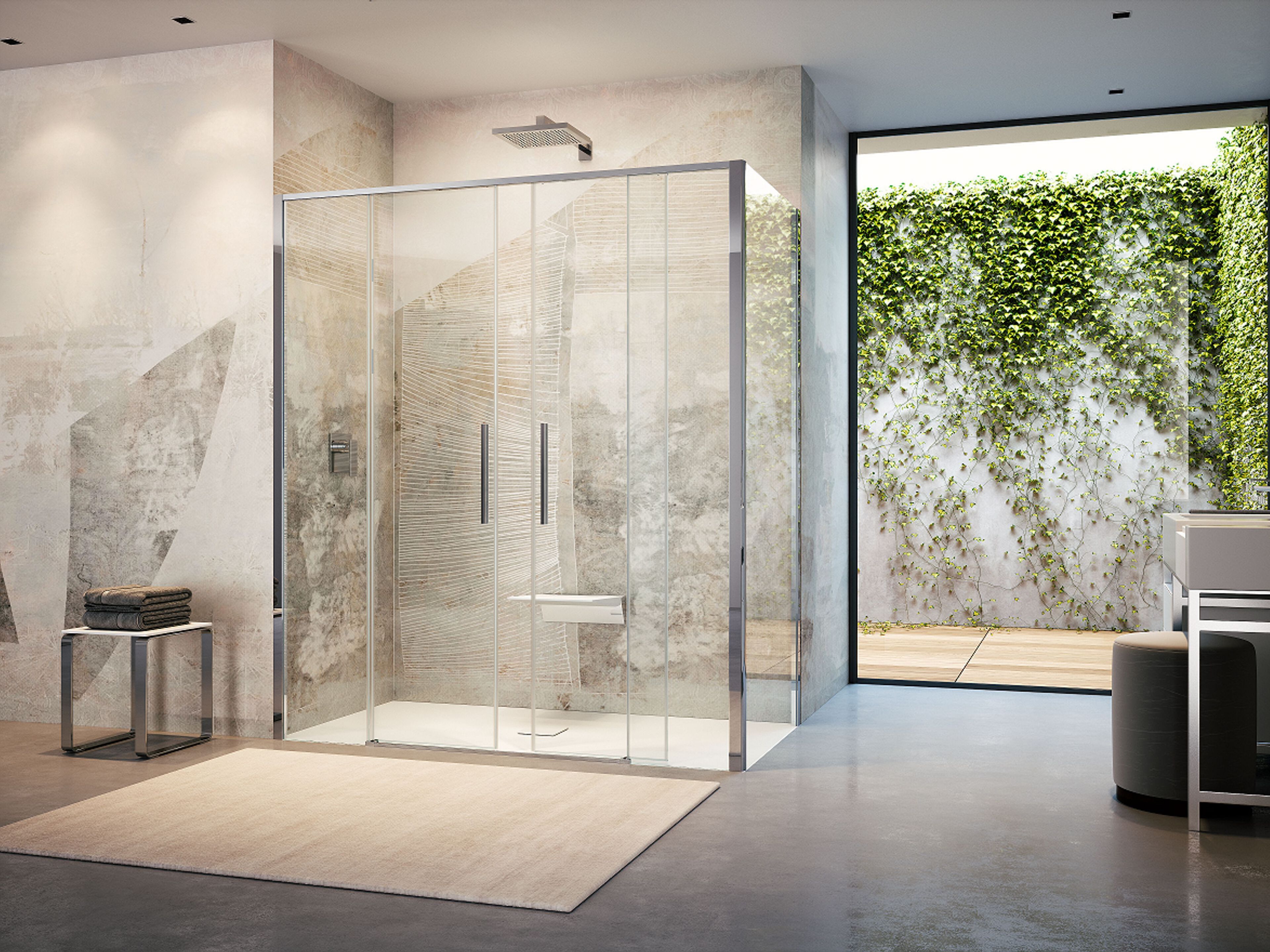 Стеклянная угловая душевая кабина с раздвижной дверью Provex Industrie ARCH-00045996 - Вид №1