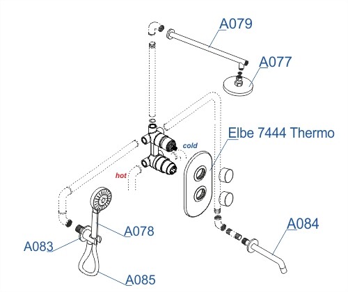 A177477 Thermo Встраиваемый комплект для ванны с верхней душевой насадкой, лейкой и изливом WasserKRAFT  - Вид №1