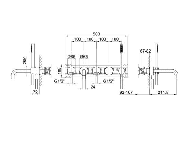 Настенный набор для ванны с 5 отверстиями и ручным душем ABOUTWATER AF/21 ARCH-00051023 - Вид №3
