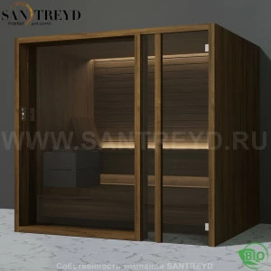 Effegibi YOKU.G105 BI.70300001 Био-сауна с правой дверью. Мощность: 12 кВт макс. Размеры: длина 230 см, ширина 200 см. Отделка: чёрный орех