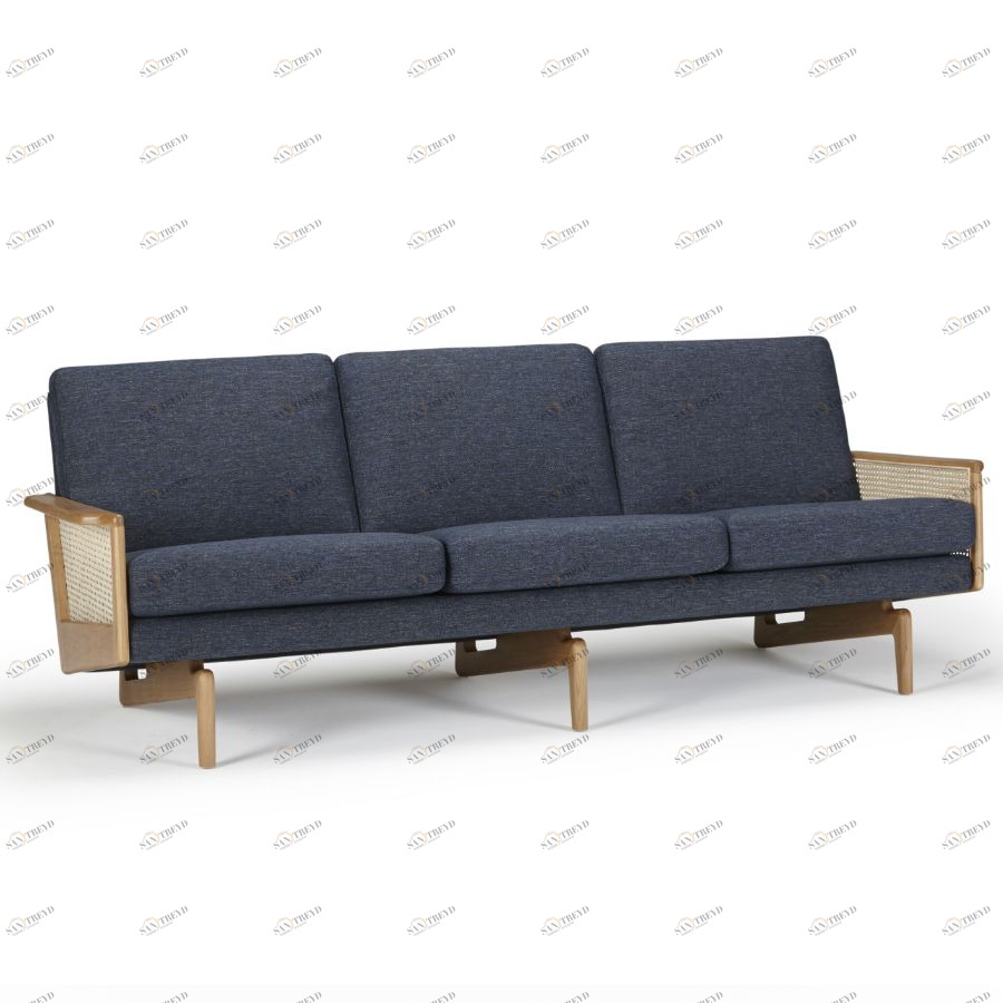 Диван трехместный Egsmark с деревянными подлокотниками, лакированный дуб, темно-голубой Kragelund 20203202246