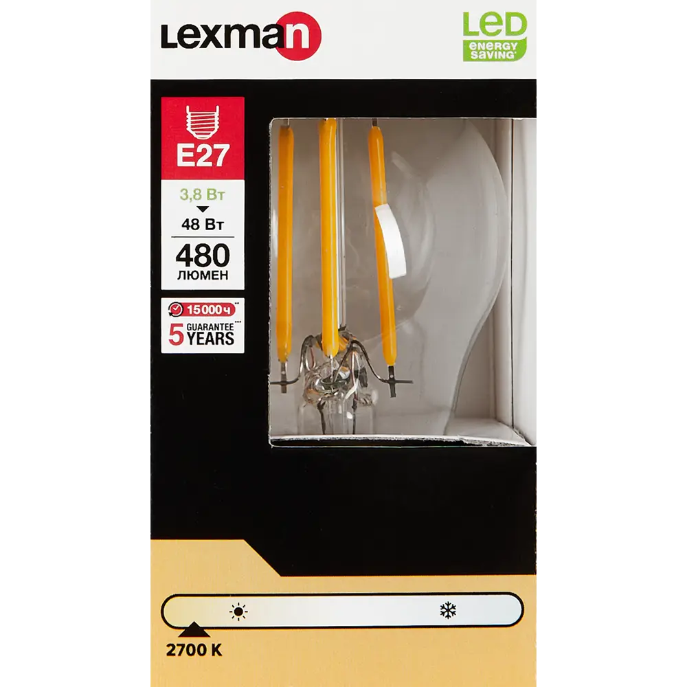 LEXMAN LED лампа E27 прозрачный шар с теплым светом 400 лм 82991660 STLM-0910336 - Вид №3