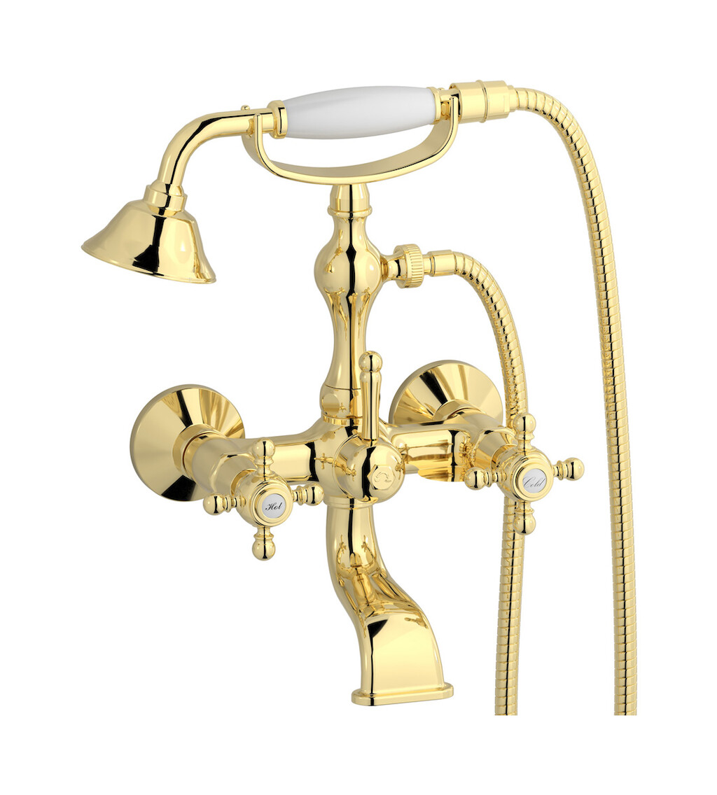 Настенный смеситель для ванной в комплекте с душевым гарнитуром WE ARE IB hr250ii Pale Gold Hermes