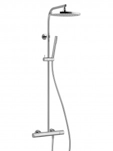 8092  Термостатический смеситель из стены для душаручки переключатель с закрытием, на 2 потока с поворотной кнопкой ручная лейка FIT гибкий шланг 150 см ПВХ верхний душ Ø 20 см впуски 1/2'' регулируемое крепление Fantini Rubinetti LAMÉ