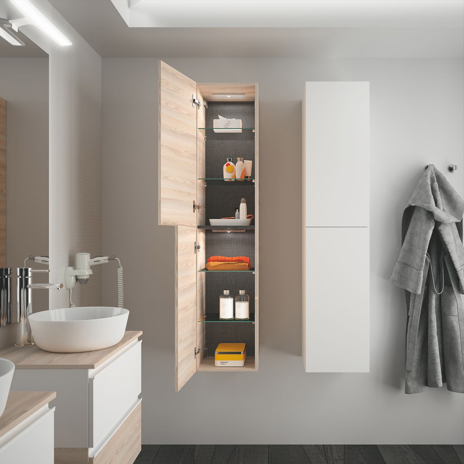 22828 SALGAR Колонна АЛЬЯНС 1600 двусторонняя 2-дверная нажимная GLOSS WHITE 350 x 1600 x 349 мм Глянцевый белый  - Вид №1