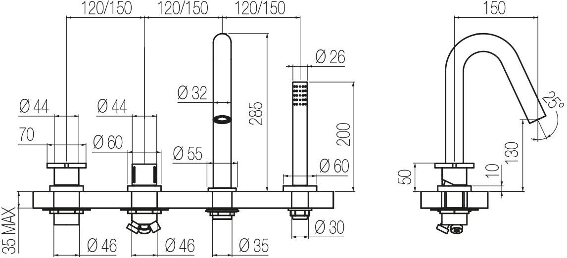 GEDA Край ванны с 4 отверстиями Hugò B4h Santreyd Hugo - Вид №1
